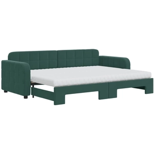 vidaXL Lit de jour avec gigogne et matelas vert foncé 90x200cm velours pas cher