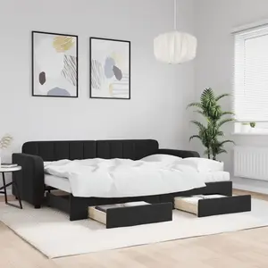 Vidaxl - Lit de jour avec gigogne et tiroirs noir 80x200 cm velours Noir pas cher