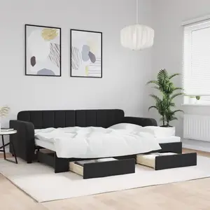 vidaXL Lit de jour avec gigogne et tiroirs sans matelas noir 80x200 cm pas cher