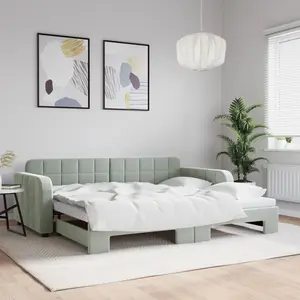 vidaXL Lit de jour avec lit gigogne gris clair 90x200 cm velours 3196929 pas cher