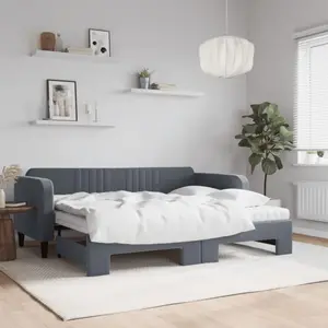 vidaXL Lit de jour avec gigogne et matelas gris foncé 90x200cm velours pas cher