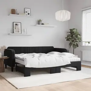 vidaXL Lit de jour avec gigogne et matelas noir 90x200 cm velours pas cher