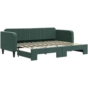 vidaXL Lit de jour avec gigogne sans matelas vert foncé 80x200 cm pas cher