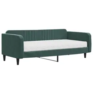 vidaXL Lit de jour avec matelas vert foncé 100x200 cm velours pas cher