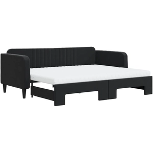vidaXL Lit de jour avec lit gigogne et matelas noir 100x200 cm velours pas cher