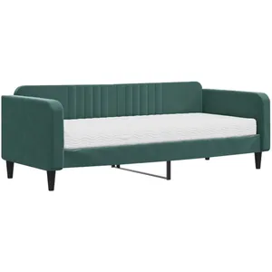 vidaXL Vidaxl Lit De Jour Avec Matelas Vert Foncé 90x200 Cm Velours pas cher