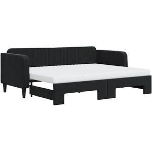 vidaXL Lit de jour avec lit gigogne et matelas noir 80x200 cm velours pas cher