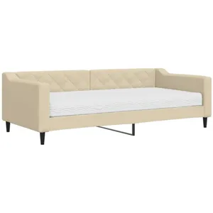 vidaXL Lit de jour avec matelas crème 90x200 cm tissu pas cher