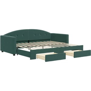 vidaXL Lit de jour avec gigogne et tiroirs vert foncé 90x200cm velours pas cher
