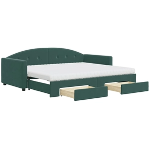 vidaXL Lit de jour avec gigogne et tiroirs vert foncé 80x200cm velours pas cher