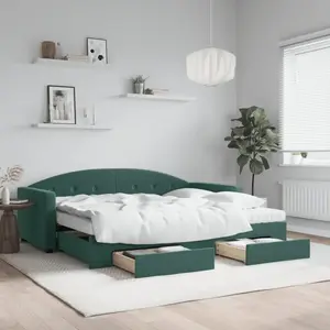 vidaXL Lit de jour avec gigogne et tiroirs vert foncé 90x200cm velours pas cher