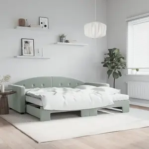 vidaXL Vidaxl Lit De Jour Avec Gigogne Et Matelas Gris Clair 90x190cm Velours