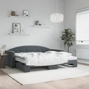 vidaXL Lit de jour avec gigogne et matelas gris foncé 90x190cm velours pas cher