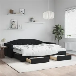 vidaXL Lit de jour avec gigogne et tiroirs noir 90x200 cm velours pas cher