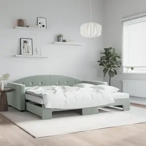 vidaXL Lit de jour et gigogne et matelas gris clair 100x200 cm velours pas cher