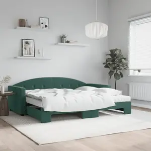vidaXL Lit de jour avec gigogne et matelas vert foncé 90x200cm velours pas cher