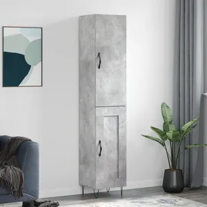 vidaXL Buffet haut Gris béton 34,5x34x180 cm Bois d'ingénierie pas cher