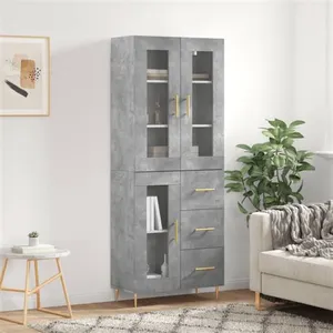vidaXL Buffet haut Gris béton 69,5x34x180 cm Bois d'ingénierie pas cher