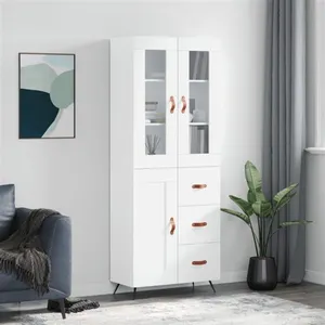 vidaXL Buffet haut Blanc 69,5x34x180 cm Bois d'ingénierie pas cher