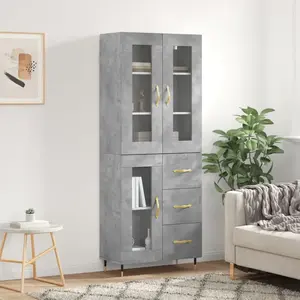 vidaXL Buffet haut Gris béton 69,5x34x180 cm Bois d'ingénierie pas cher