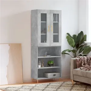 vidaXL Buffet haut Gris béton 69,5x34x180 cm Bois d'ingénierie pas cher