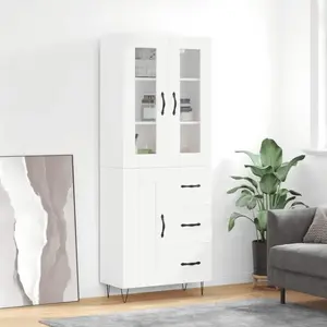 vidaXL Buffet haut Blanc 69,5x34x180 cm Bois d'ingénierie pas cher