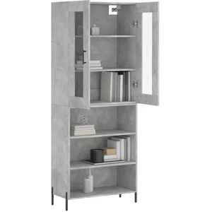vidaXL Buffet haut Gris béton 69,5x34x180 cm Bois d'ingénierie pas cher