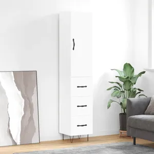 vidaXL Buffet haut Blanc 34,5x34x180 cm Bois d'ingénierie pas cher