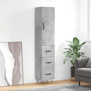 vidaXL Buffet haut Gris béton 34,5x34x180 cm Bois d'ingénierie pas cher