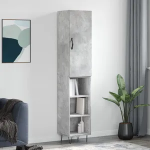 vidaXL Buffet haut Gris béton 34,5x34x180 cm Bois d'ingénierie pas cher