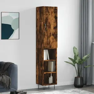 vidaXL Buffet haut Chêne fumé 34,5x34x180 cm Bois d'ingénierie pas cher