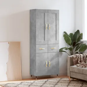 vidaXL Buffet haut Gris béton 69,5x34x180 cm Bois d'ingénierie pas cher