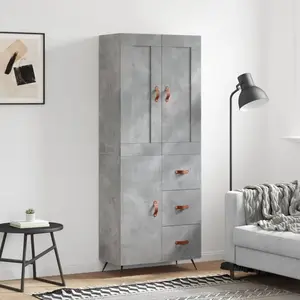 vidaXL Buffet haut Gris béton 69,5x34x180 cm Bois d'ingénierie pas cher
