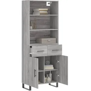 vidaXL Buffet haut Sonoma gris 69,5x34x180 cm Bois d'ingénierie pas cher