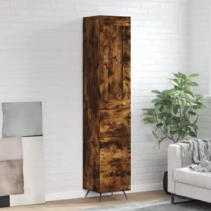 vidaXL Buffet haut Chêne fumé 34,5x34x180 cm Bois d'ingénierie pas cher