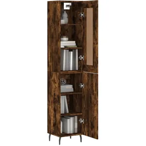vidaXL Buffet haut Chêne fumé 34,5x34x180 cm Bois d'ingénierie pas cher
