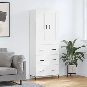 vidaXL Buffet haut Blanc 69,5x34x180 cm Bois d'ingénierie pas cher