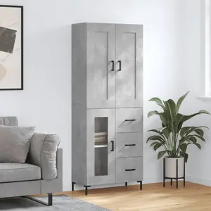 vidaXL Buffet haut Gris béton 69,5x34x180 cm Bois d'ingénierie pas cher