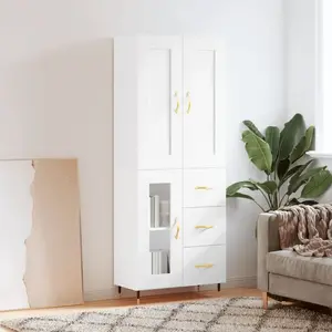 vidaXL Buffet haut Blanc 69,5x34x180 cm Bois d'ingénierie pas cher