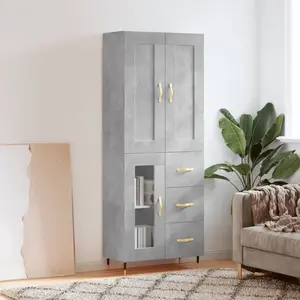 vidaXL Buffet haut Gris béton 69,5x34x180 cm Bois d'ingénierie pas cher