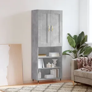 vidaXL Buffet haut Gris béton 69,5x34x180 cm Bois d'ingénierie pas cher