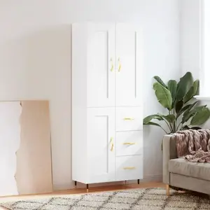 Comparateur de prix : vidaXL Vidaxl Buffet Haut Blanc 69,5x34x180 Cm Bois D'ingénierie