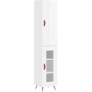 vidaXL Buffet haut Blanc brillant 34,5x34x180 cm Bois d'ingénierie pas cher