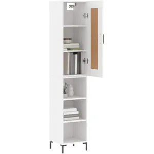 vidaXL Buffet haut Blanc 34,5x34x180 cm Bois d'ingénierie pas cher