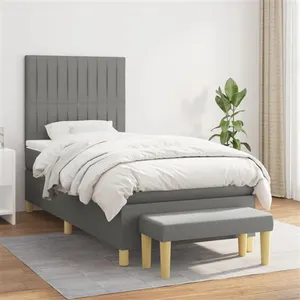 vidaXL Sommier à lattes de lit et matelas Gris foncé 90x190 cm Tissu pas cher