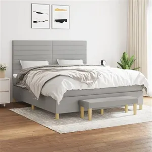 vidaXL Sommier à lattes de lit avec matelas Gris clair 180x200cm Tissu pas cher