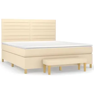 vidaXL Sommier à lattes de lit avec matelas Crème 180x200 cm Tissu pas cher