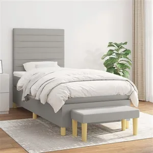 vidaXL Sommier à lattes de lit avec matelas Gris clair 100x200cm Tissu pas cher