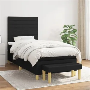 vidaXL Sommier à lattes de lit avec matelas Noir 100x200 cm Tissu pas cher