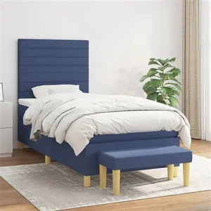 vidaXL Sommier à lattes de lit avec matelas Bleu 90x200 cm Tissu pas cher